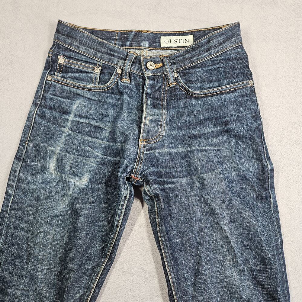 GUSTIN Selvedge Jeans Mens Size 29 FITS 27.25x33 California Slim USA Made Worn - Picture 3 of 16